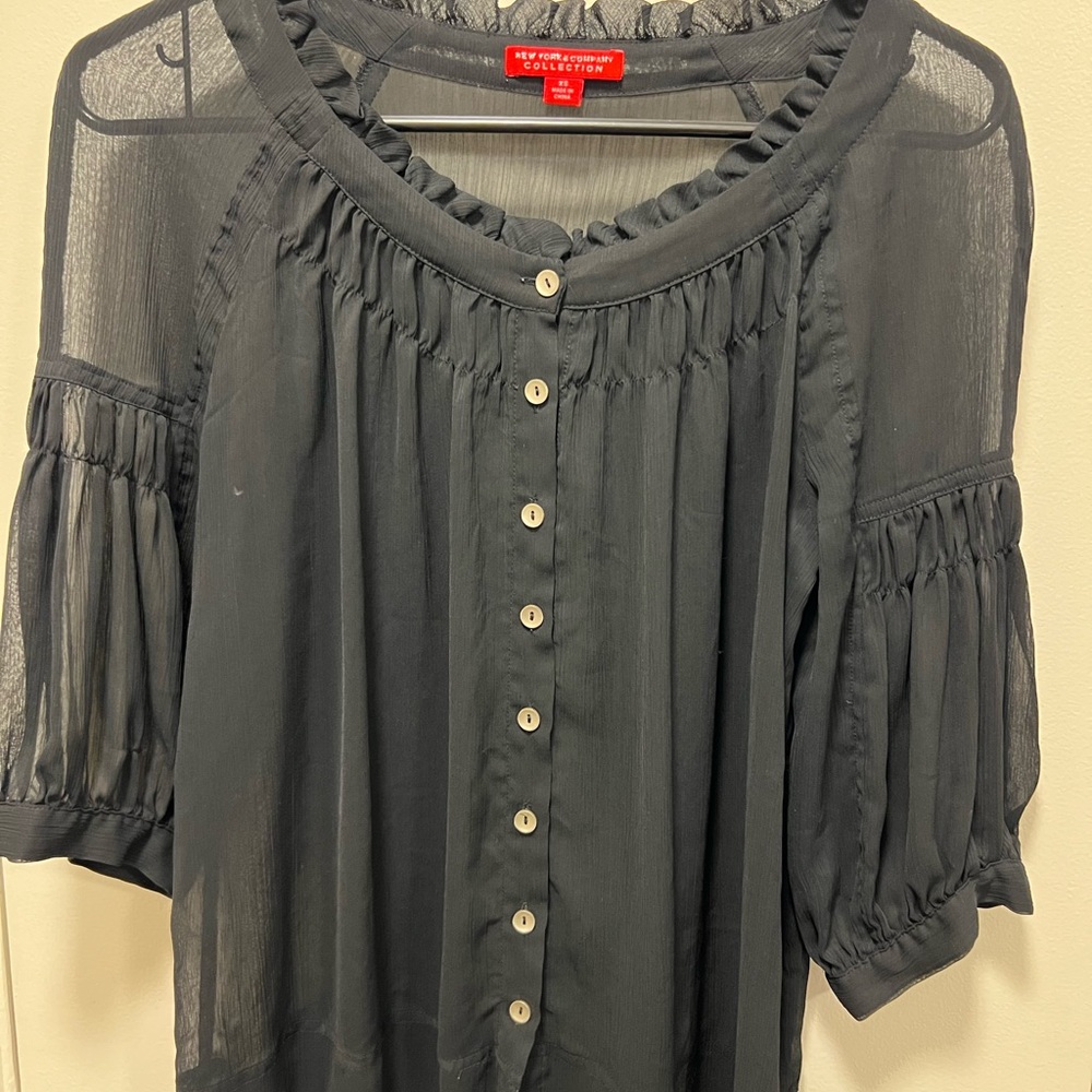 New York & Company Charcoal Button-Up Blouse